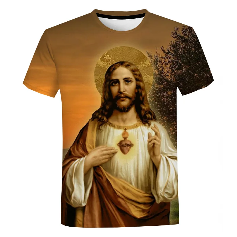 

Summer Men's T-Shirts God Religion Christ Jesus 3D Printing Hip Hop Loose Short Sleeve Streetwear Tops Vintage T-Shirts
