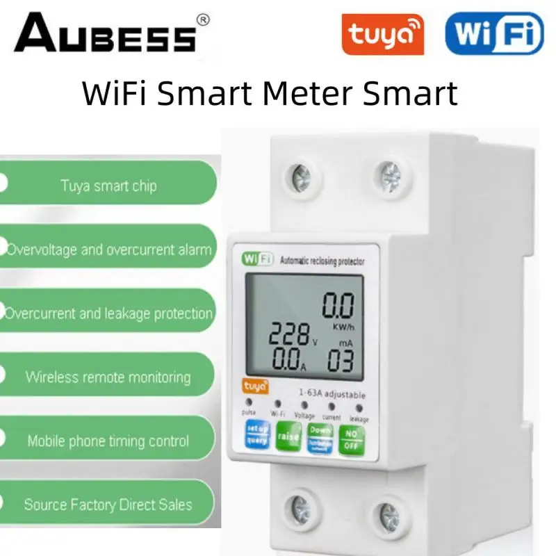 

Tuya WiFi Smart Meter Smart Circuit Breaker Meter Prepaid 63A Adjustable Leakage Protection Remote Control Security Protection