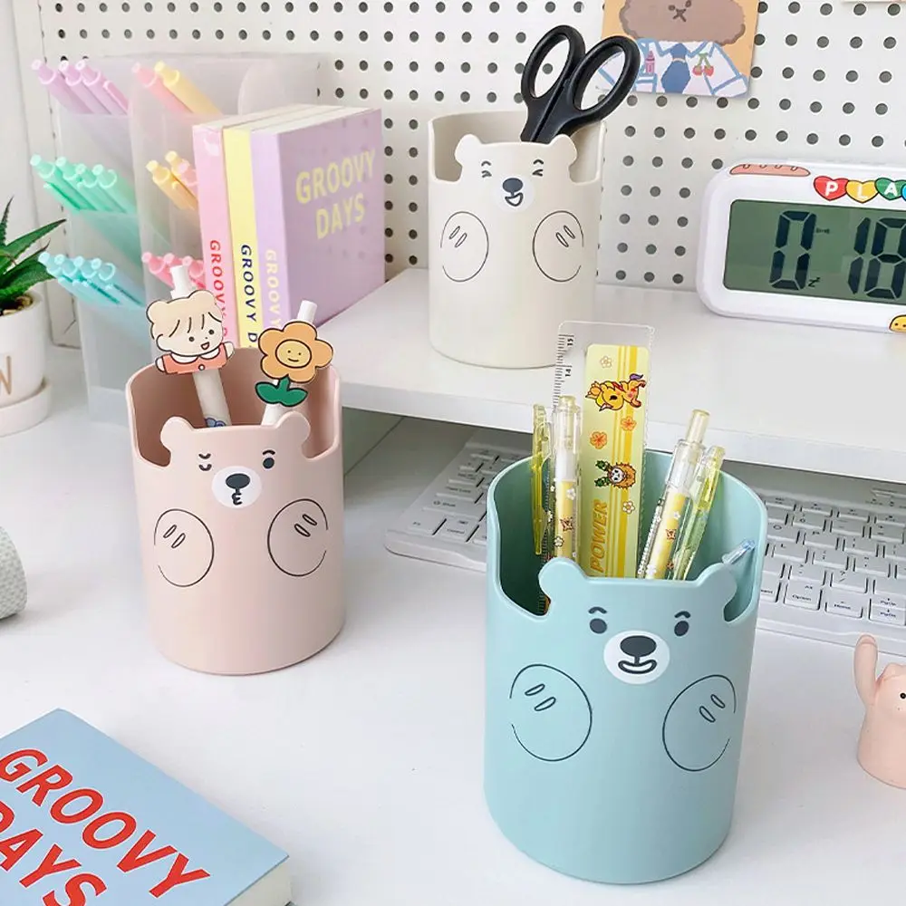 

Многофункциональный пластиковый настольный органайзер, держатель для ручек с мультяшным медведем, Женский Ящик для хранения инструментов ...