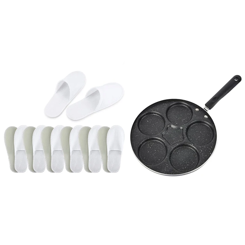 

20 Pairs Disposable White Hotel Slippers & 1 Pcs 6 Holes Fried Eggs Cooking Frying Pan,Non-Stick Pan Egg Burger Mold