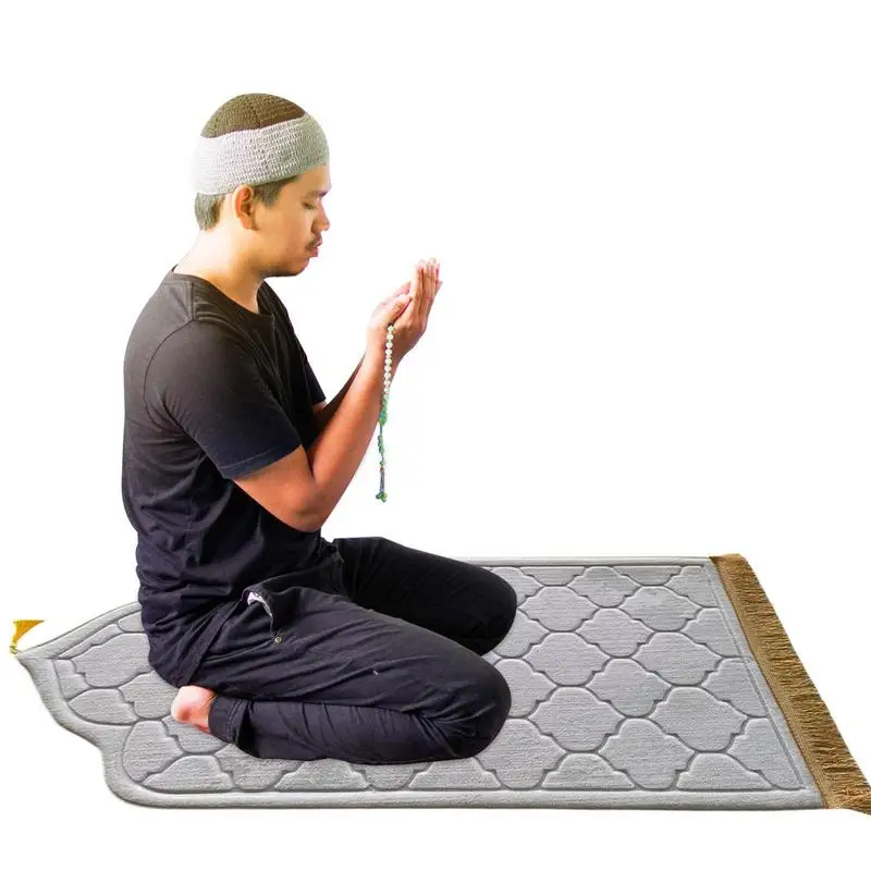 

Flannel Prayer Mat Worship Blanket Embossing Floor Carpets With Tassels Non-slip Soft Portable Travel Prayer Rug Ramadan Gift