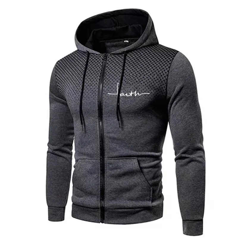 

New Casual Faith Print Men's Hoodies Sweatshirt Long Sleeve Hooded Sweater Streetwear Hooody Men's Coat Autumn Zip Hoodie