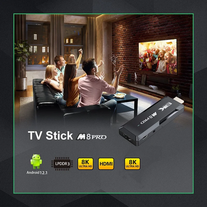 M8 PRO TV Stick 2GB 16GB Android 12.1 Smart Box Aiiwinner H313 2.4G+5G Dual Band WIFI Media Player Easy Install