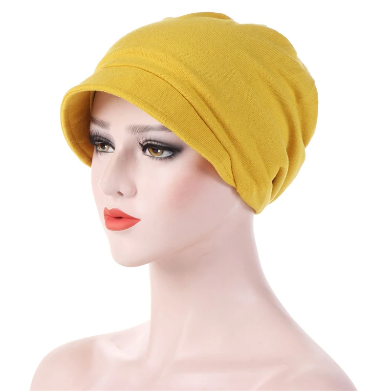 

Fashion Stretchy Cotton Chemo Pleated Wide Brim Turban Hat Head Wrap Hijab Cap For Women Female Hats
