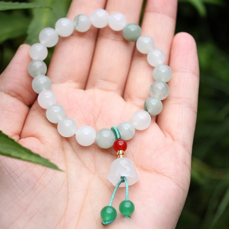 Натуральный Халцедон Ледяной Прозрачный Браслет Женский Круглый Из Агата Личи