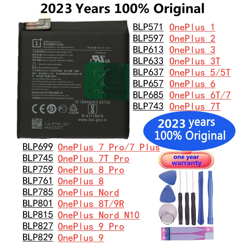 

2023 Years Original Battery For OnePlus 2 3 3T 5 5T 6 6T 7 Pro 7Pro 7Plus Plus 7T Pro 8 Pro 8T 9R Nord N10 9 Pro Phone Batteries