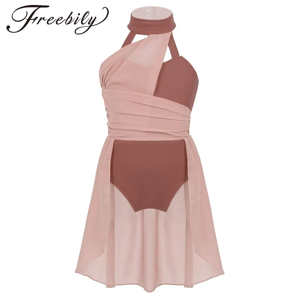 

Kids Girls Sleeveless Chiffon Ballet Gymnastics Dress Caged Back Contemporary Lyrical Dance Leotard Dress Performance Dancewear