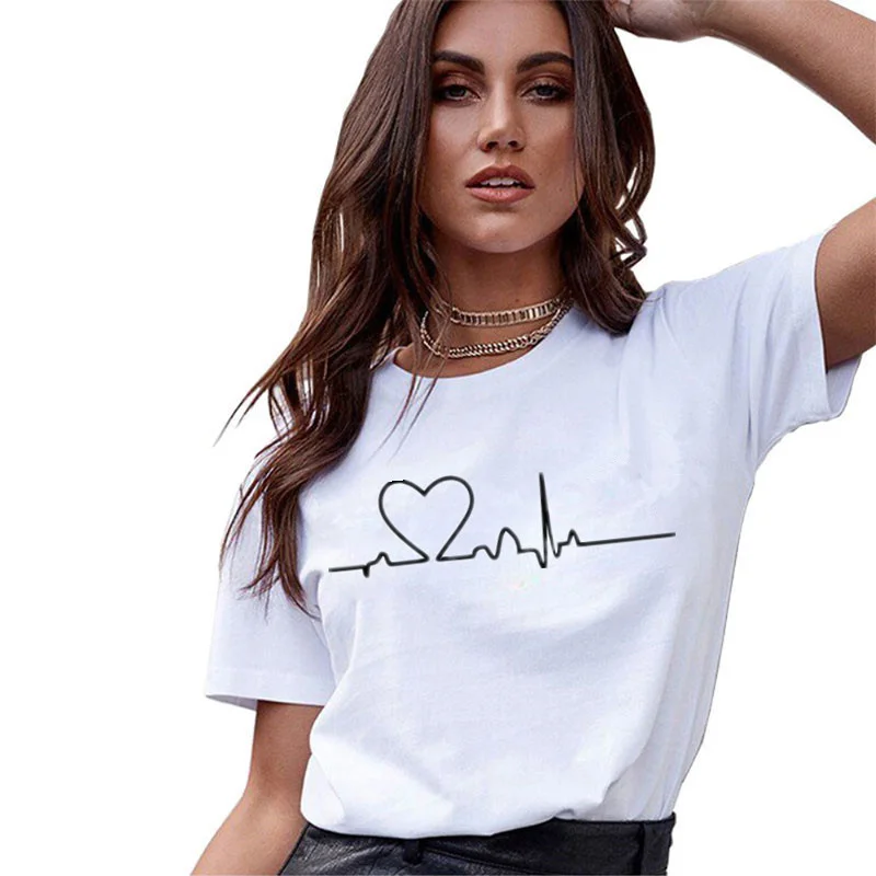

2023 New Women T-shirts Casual Harajuku Love Printed Tops Tee Summer Female T shirt Short Sleeve T shirt For Women Clothing