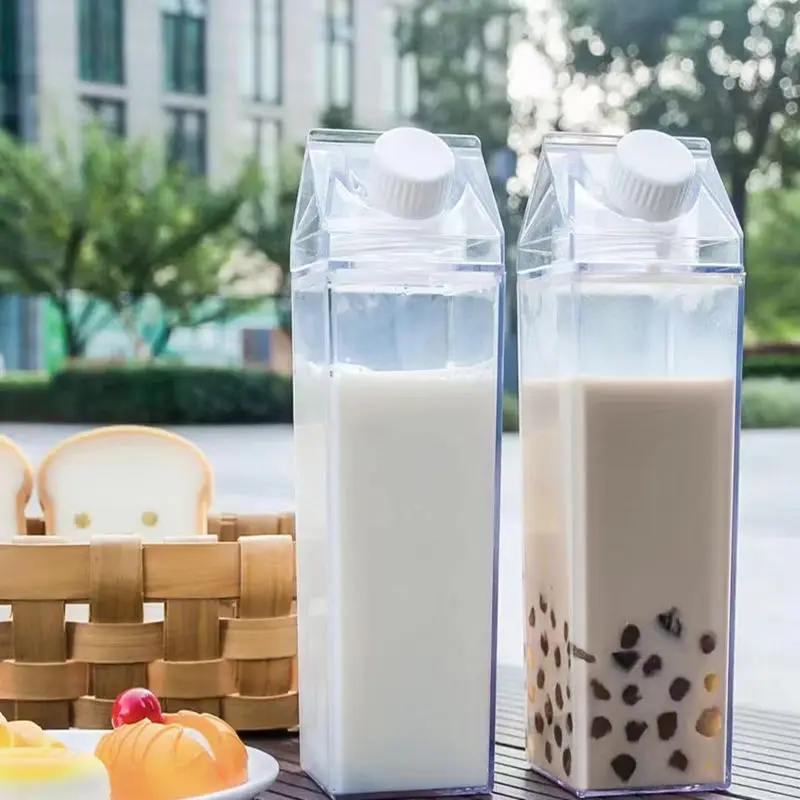 

500ml/1000ml Milk Carton Water Bottle Clear Bpa Free Plastic Portable Clear Box For Juice Tea Milk Bottle
