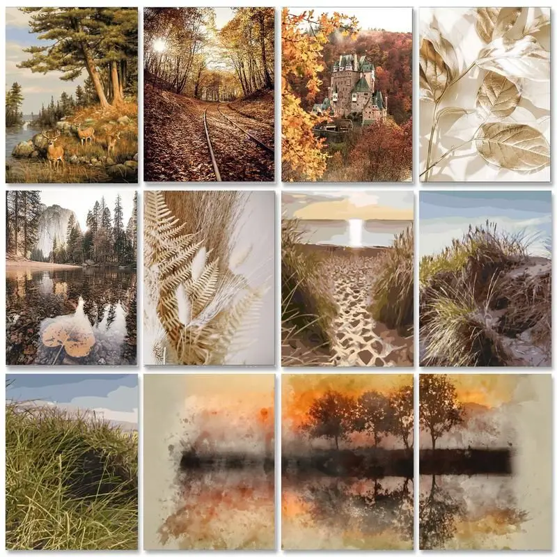 

RUOPOTY Acrylic Paint Diy Painting By Numbers With Frame Modern Autumn Forest Landscape Picture With Numbers For Home Decors