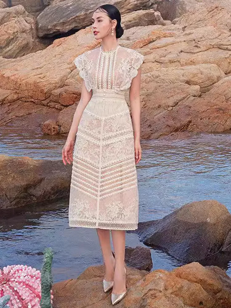 XIWEN-женское кружевное сетчатое платье с вышивкой и цветочным узором в стиле