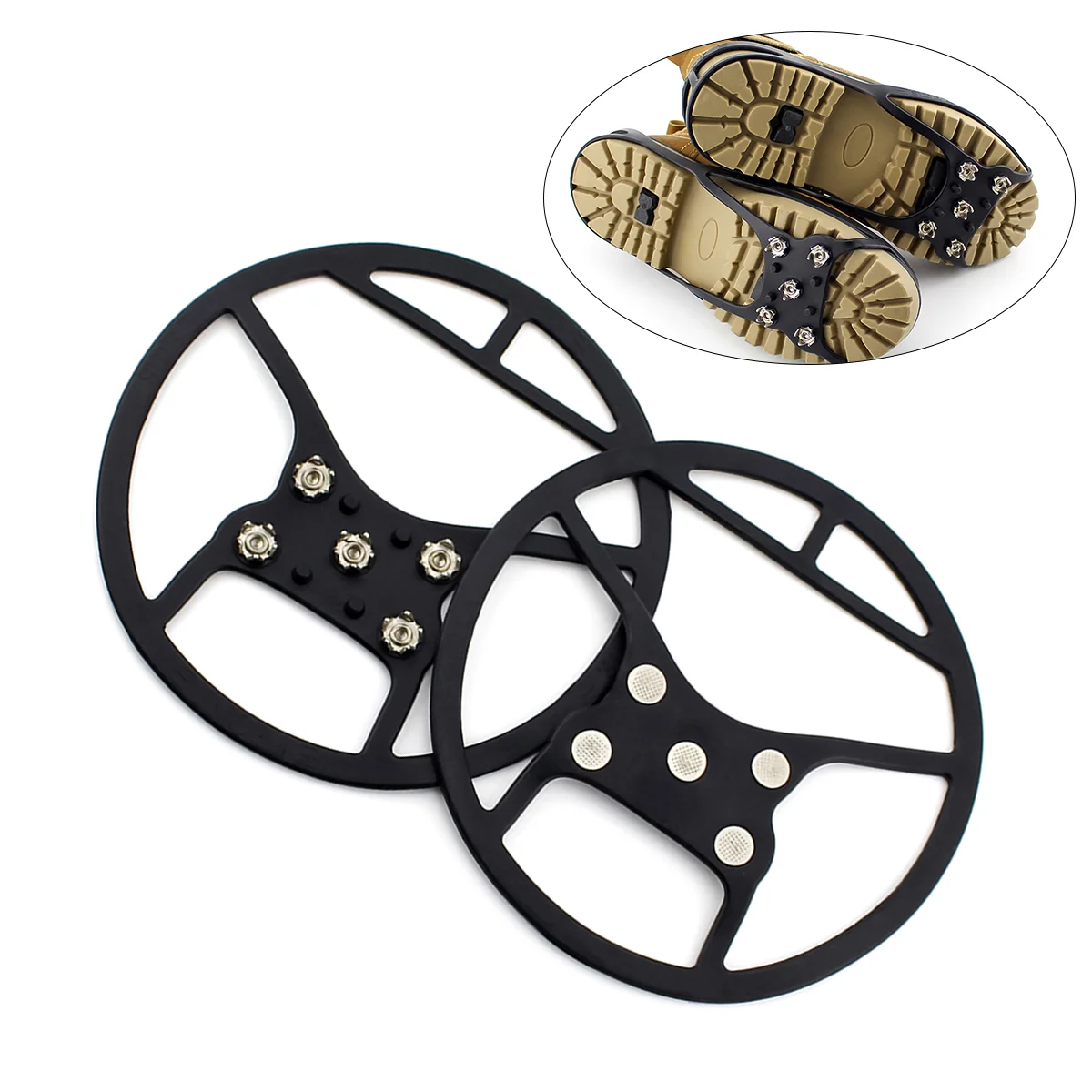 

Durable Studded Snow & Ice Grips High Tensile Silicone Manganese Steel 5 Teeth Anti-slip Shoes Crampons Cleats Overshoes - Size