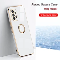 luxury plating square cases for samsung galaxy s22 ultra ring holder slicone covers for samsung galaxy s20 fe s21 ultra s22 plus