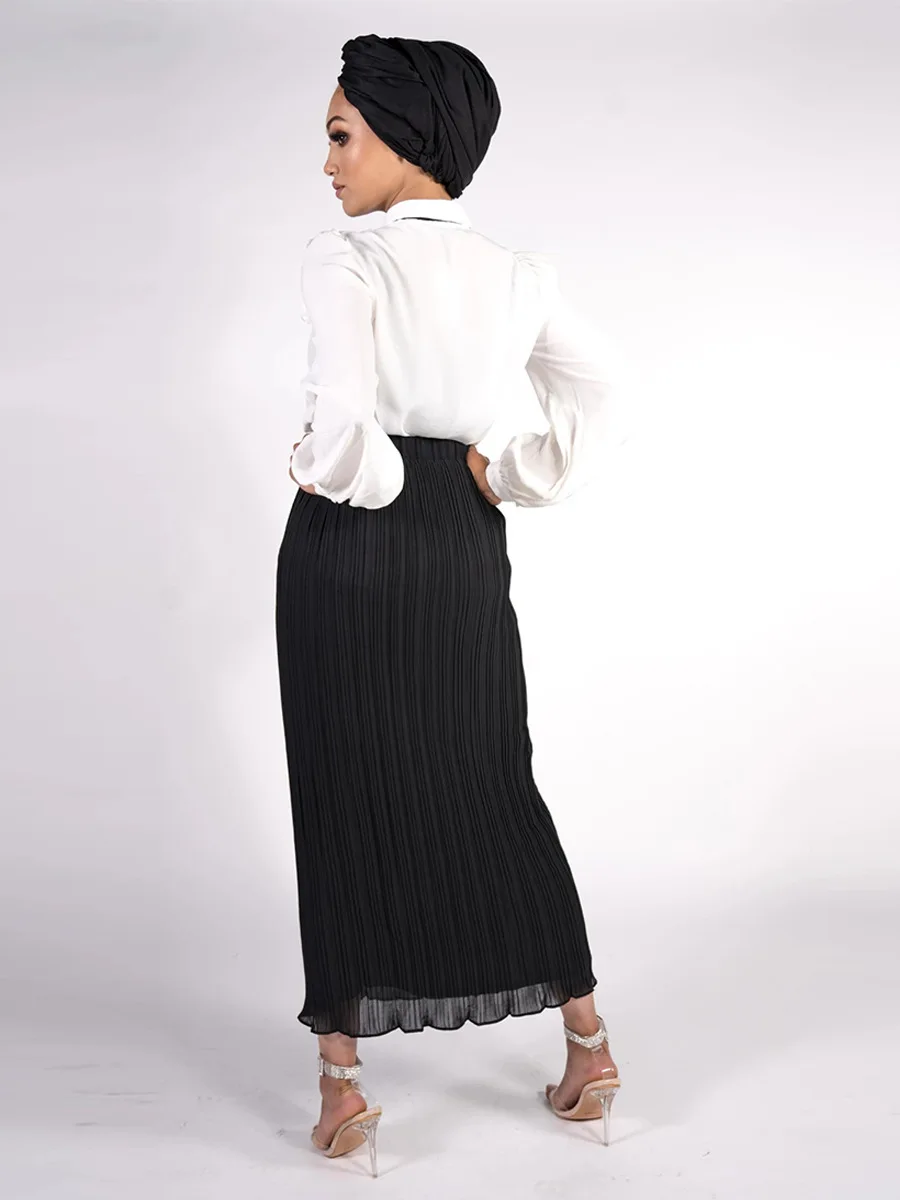 Women Muslim Pencil Long Skirt Chiffon Pleated Skirt Elastic Skirts High Waist Turkey Islamic muslim  мусульманская юбка