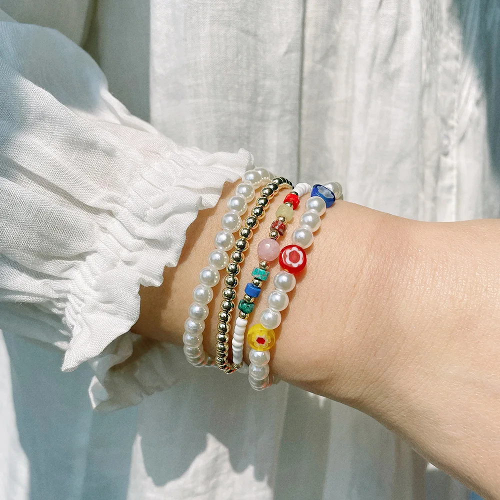 

Pearl Glass Bead Bracelet for Female Summer Student Semi-Precious Stone Bracelet Multilayer Jewelry Wholesale