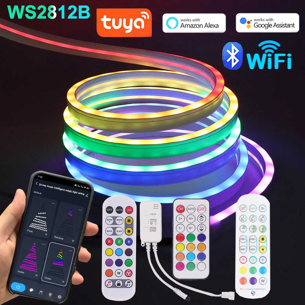 

WS2812B LED Neon Strip Light Tuya WiFi Bluetooth Control RGB Dream Color Flex Silicone Tube Lights Home TV Backlight Decoration