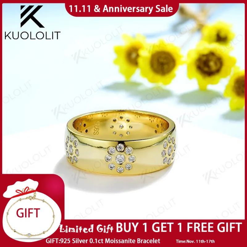 

Kuololit Flower Shape Moissanite Rings for Women Men Solid 18K 14K 10K White Gold Round Cut for Wedding Band Unique Classic Gift