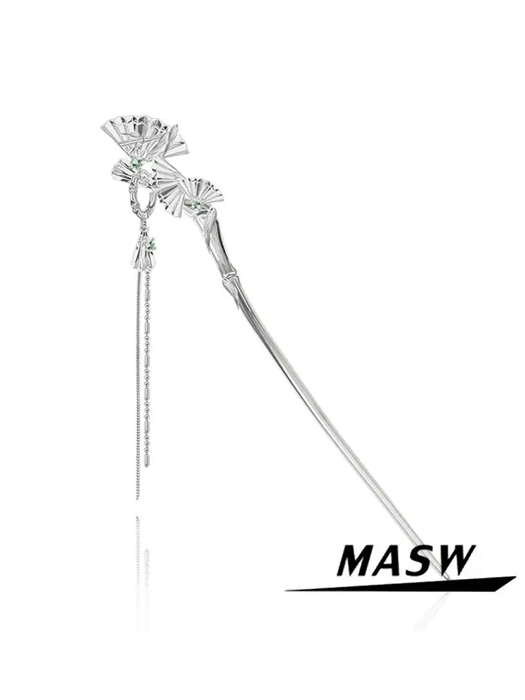 Masw Maxiu Original Design Qingshi Series Retro National Sle Bamboo Fan Hair Accessories Fashion New Chinese Sle...