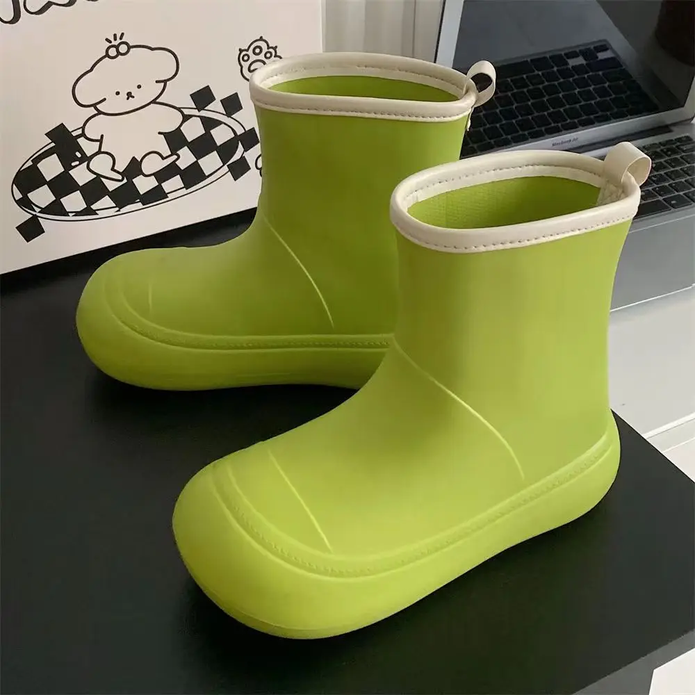 

New Women's High Top Four Seasons Flat Sole Round Toe Rain Boot Soft Bottom Non Slip Cover Foot Waterproof Work Shoes Rain Shoes