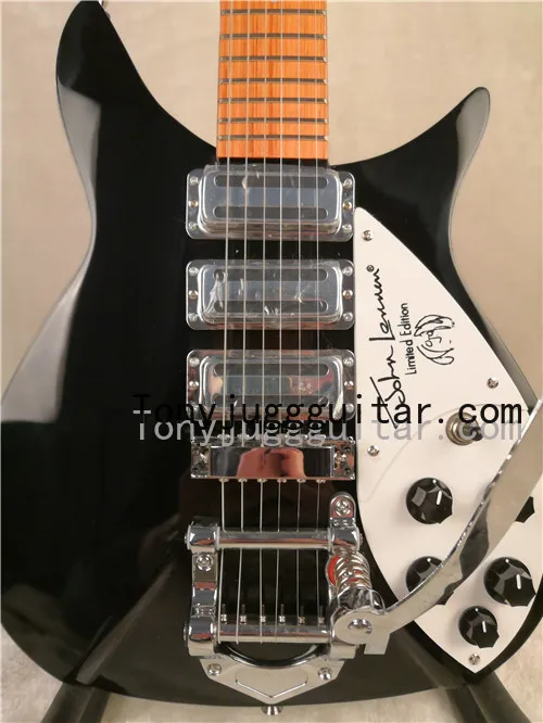 

JohnLennon RIC 325 Short Scale Length 527mm 6 String Black Electric Guitar Bigs Tremolo, 5 Degree Angle Headstock