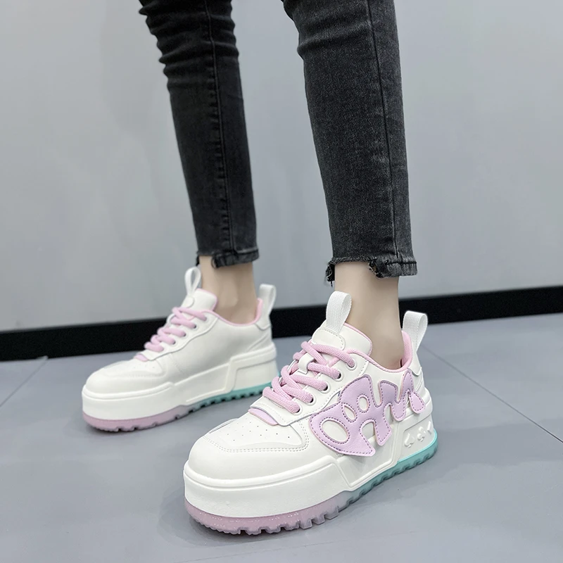 

Кроссовки женские на платформе, Вулканизированная подошва, на шнуровке, Повседневная модная обувь