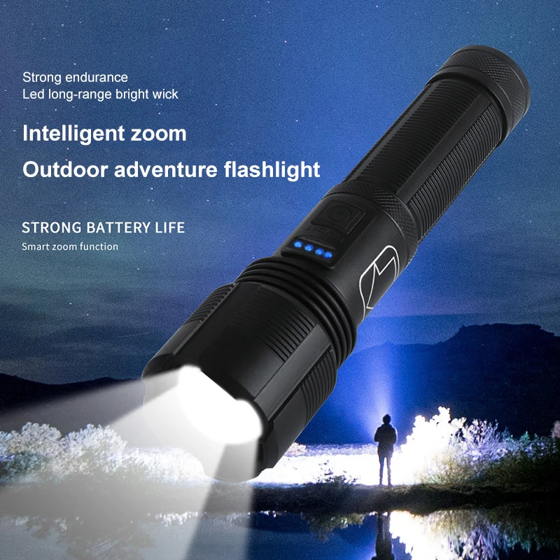 

XHP50 Bright Portable Mini Led Flashlight Zoom Torch Lamp 1000 Lumens Waterproof Tactical Usb Flashlight Power Display Outdoor