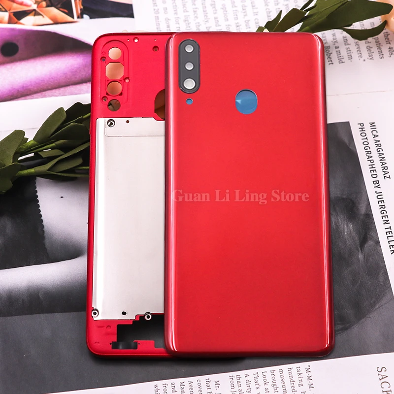 Задняя крышка батарейного отсека для Samsung Galaxy A20s A207 A207F A207M + Корпус объектива камеры средний корпус + боковые кнопки