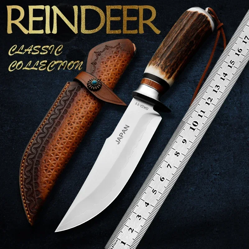 SKD-11 Стальной охотничий нож с роговой ручкой — уличный инструмент для пеших