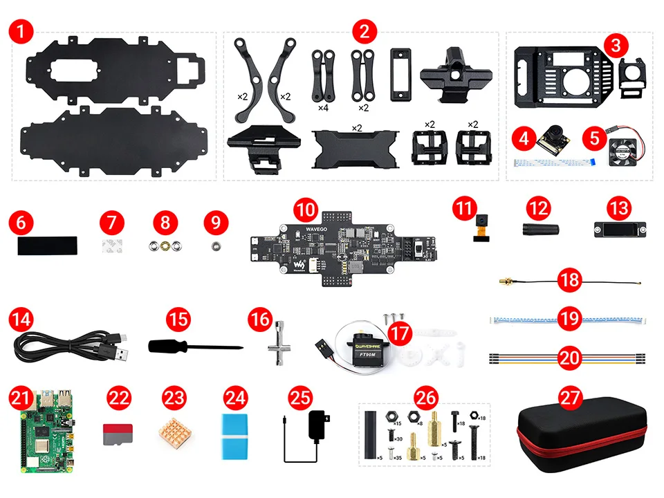 PI4B-4GB WAVEGO KIT12-DOF бионический робот в виде собаки, открытый источник для ESP32And PI4B, отслеживание цвета лица, обнаружение движения
