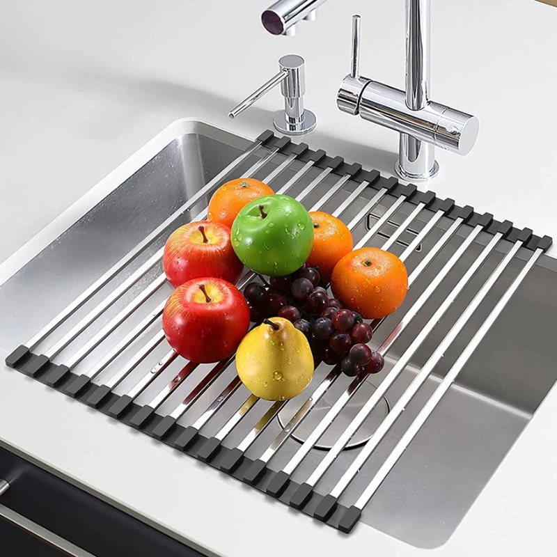 

Roll Up Dish Drying Rack Over The Sink Drying Rack Multi-Purpose Kitchen Rolling Dish Drainer Foldable SUS304 Dish Drying Rack