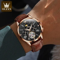 olevs full automatic high quality corium strap men wristwatches automatic mechanical business waterproof watches for men