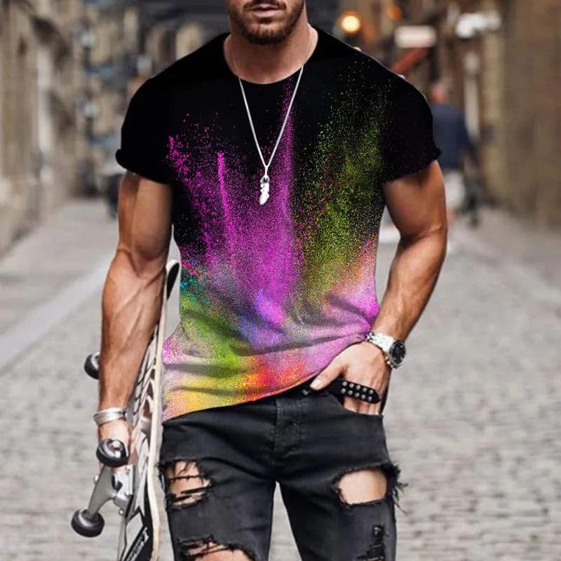 

Summer Fashion Men's T-shirt Creative Color Powder Pattern 3D Printed Short Sleeve Top Tees Casual Personality Loose Streetwear