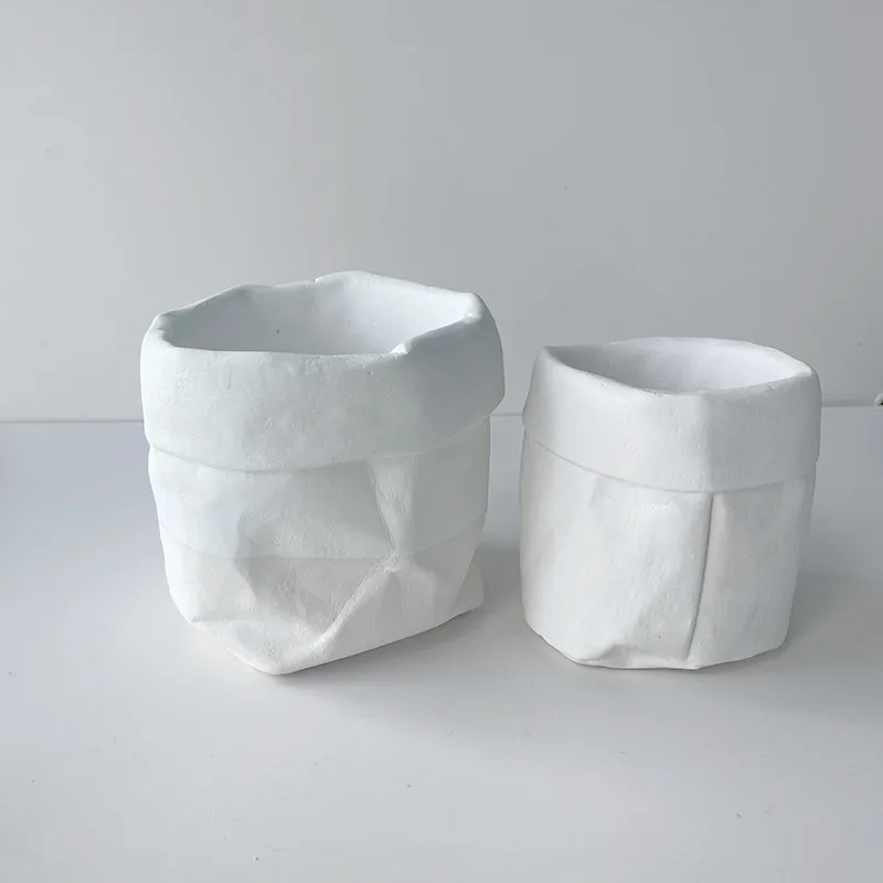 

Paper Bag Shape Cement Plaster Flower Pot Candle Silicone Mold DIY Simple Balcony Desktop Concrete Mould For Gypsum Planter