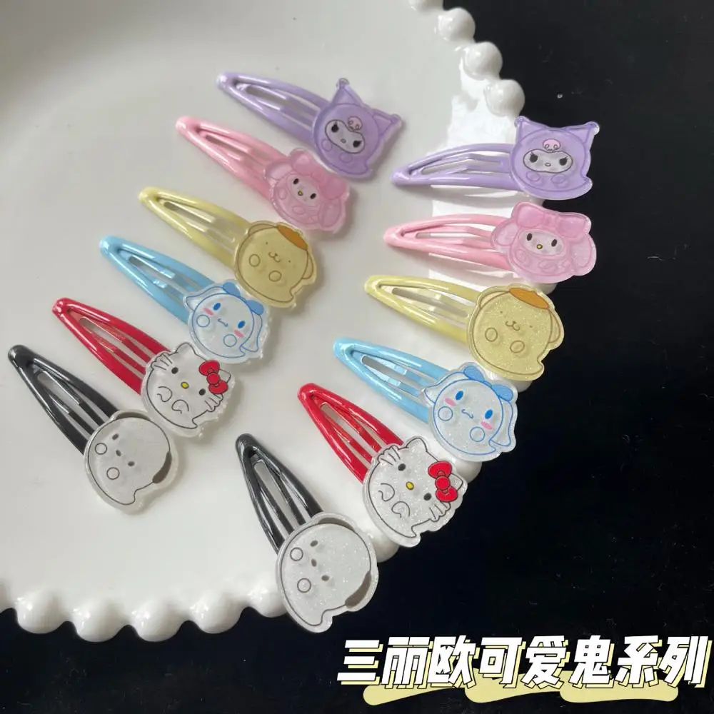 

2 шт. кавайные аксессуары Sanrioed Mymelody Kuromi Cinnamoroll Hellokittys помпон пурин BB зажим мультфильм Милая карта выдача заколка для волос