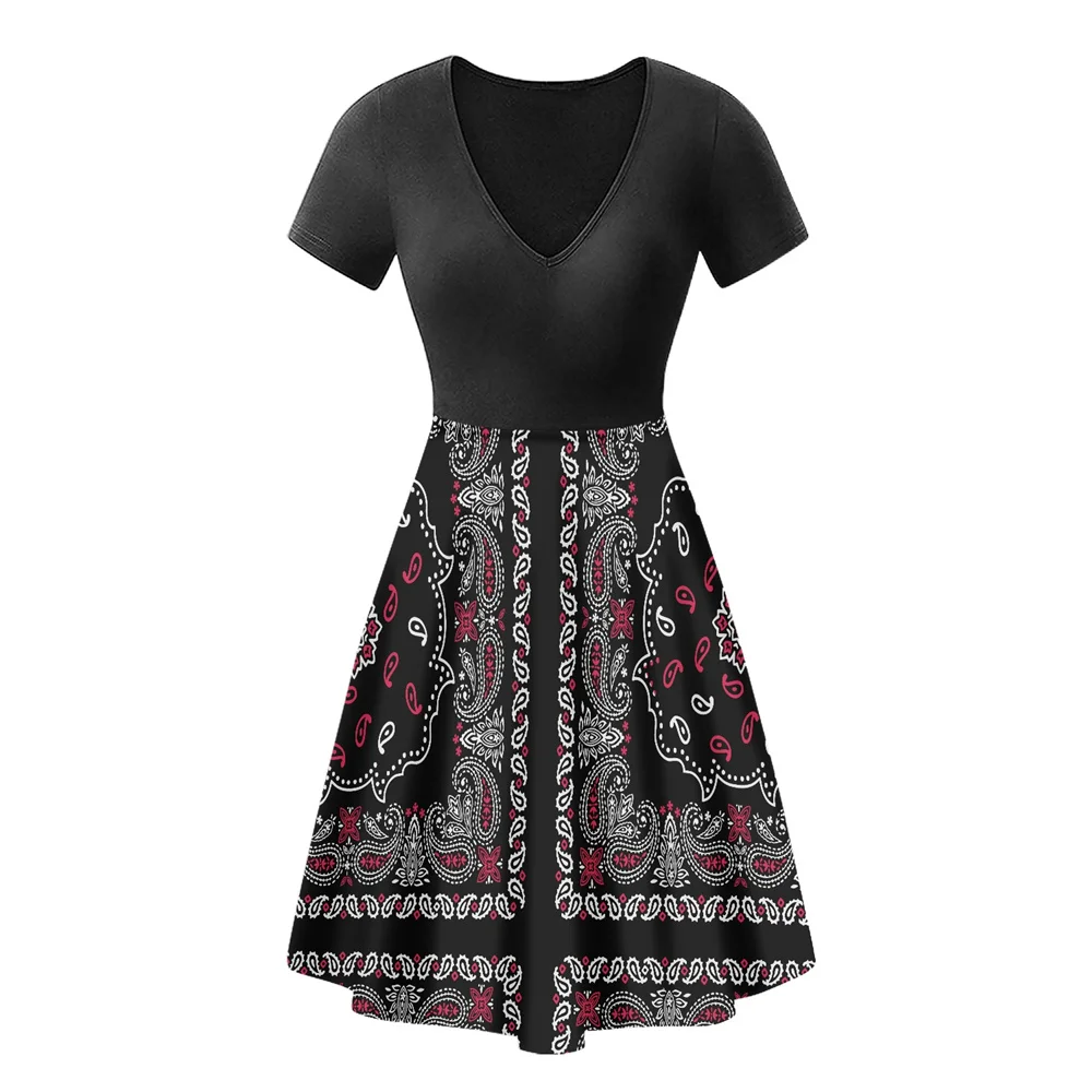 Платье-туника средней длины с V-образным вырезом и коротким рукавом | Женская