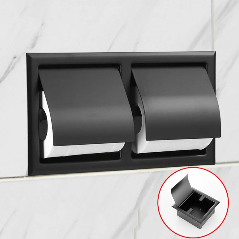 

Черный встраиваемые туалетная бумага Бумага Держатель двойной Бумага держатель цельнометаллический строительный 304 Нержавеющая сталь рулон бумаги для ванной Бумага коробка