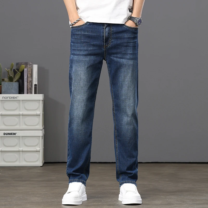 Высококачественные мужские джинсы: прямые джинсовые брюки стандартного кроя с