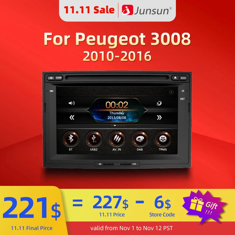 Автомагнитола Junsun мультимедийный плеер для Peugeot 3008 2010-2016 Авто RDS GPS 2din Авторадио -