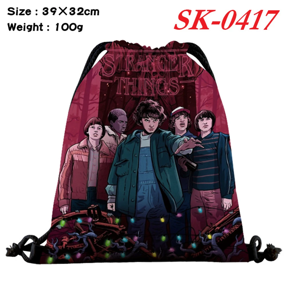 

Anime Stranger Things Drawstring Bags Canvas Backpack Unisex Fashion Cosmetic Storage Bag Casual Shoes Pouch Cartoon Beachbag