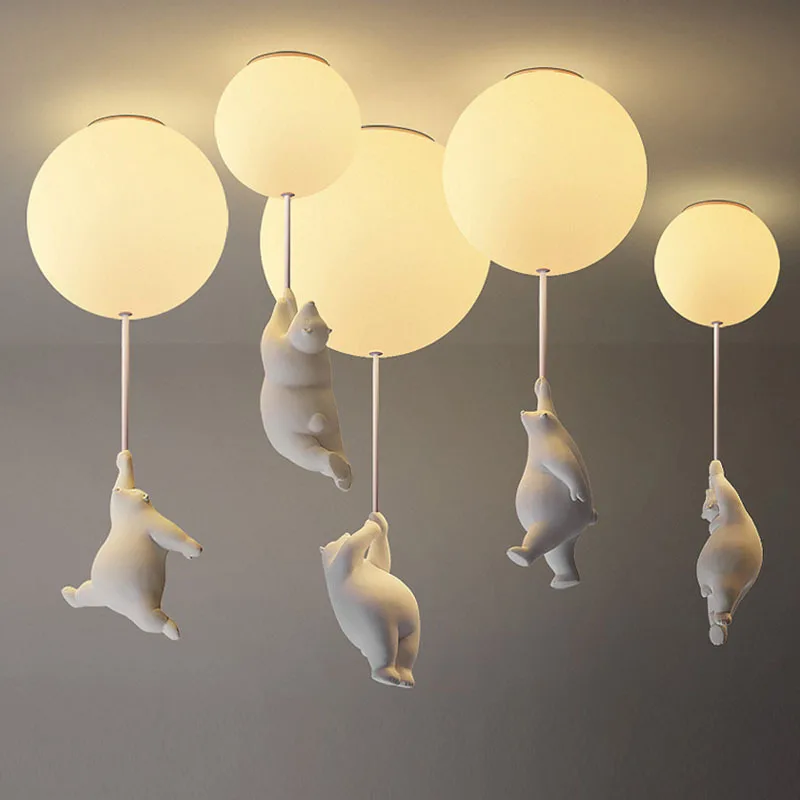 Modern Cartoon Balloon Bear LED Ceiling Lights Lovely Baby Children's Room For Bedroom Living Room Decor Hanging Light Fixtures