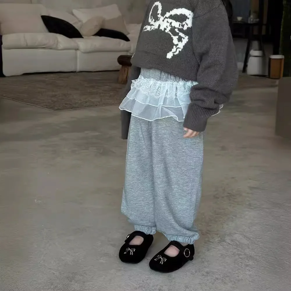 Детские брюки детская одежда кружевные спортивные с цветочным узором Осенние