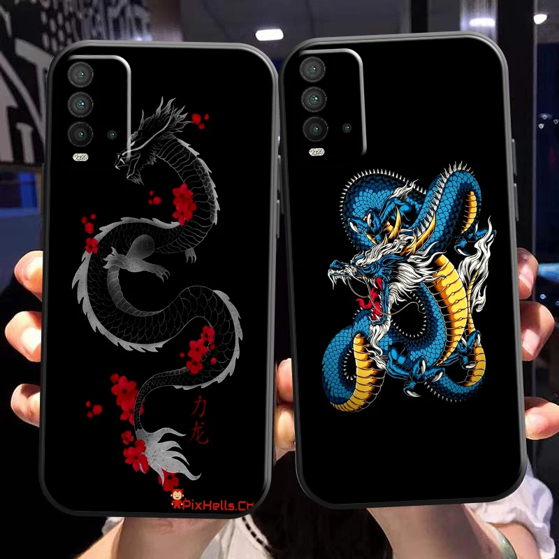 

Dragon Animal Pattern Phone Case For Xiaomi Poco M3 M3 Pro 5G POCO X3 PRO NFC X3 GT Black Back Funda Liquid Silicon Soft