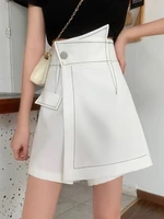 temperament retro fashion high waist white bright line irregular skirts women wrap hip a line black mujer faldas chic korean