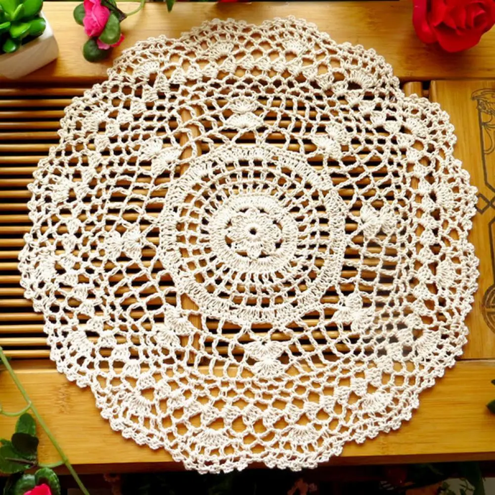 

Practical Desk Mat Multipurpose Cotton Openwork Weaving Round Mug Pad Table Placemat Cup Coaster