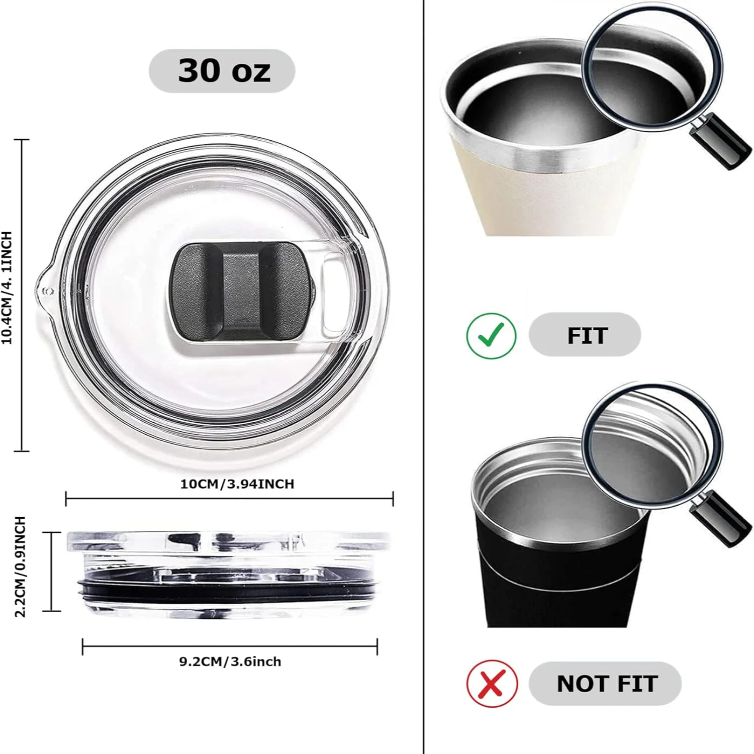 2 Pack 30 oz Tumbler Lid Bonus Slider Switch Spill Proof Cover Compatible for 35 Straw Mug and