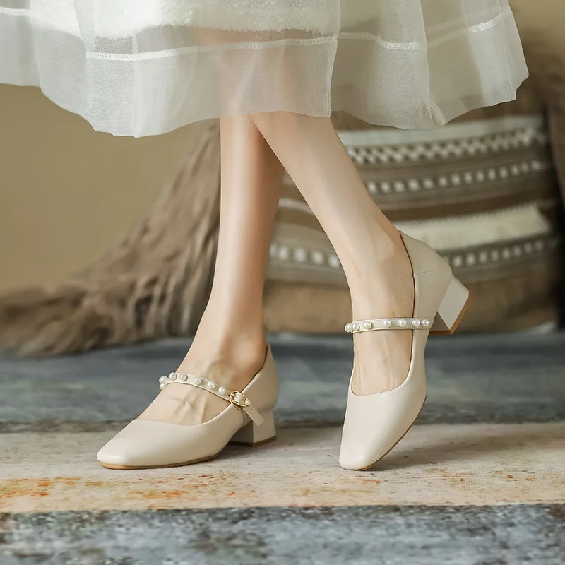 

2022 new pearl single casual soft shallow-mouthed women's single women's shoes