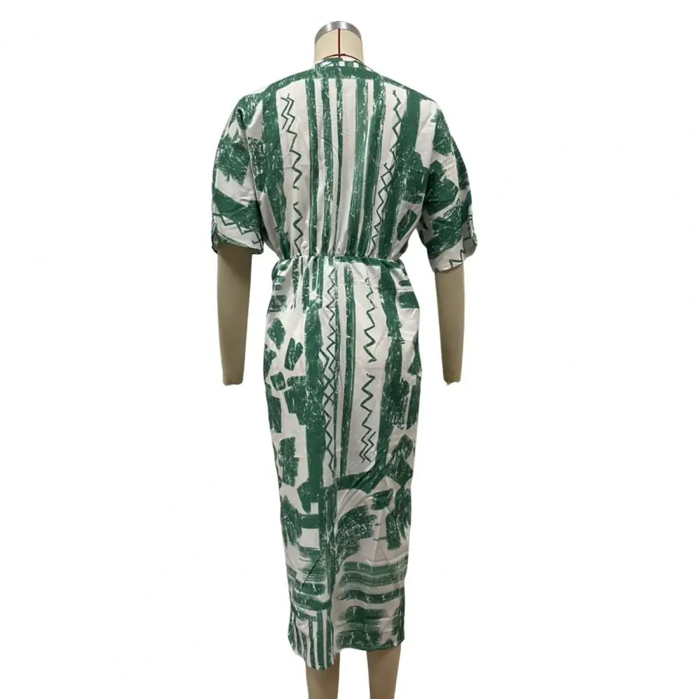 

Women Midi Dress Stylish Women's Deep V Neck Midi Dress Contrast Color High Waist Irregular Print Soft Breathable Flattering