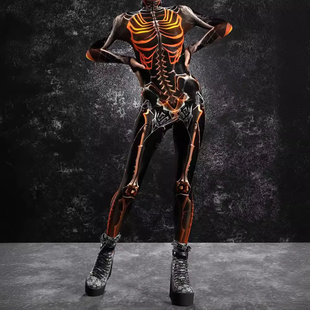 Женское цифровое боди с 3d черепом и бабочкой в стиле киберпанк вечерние крутые