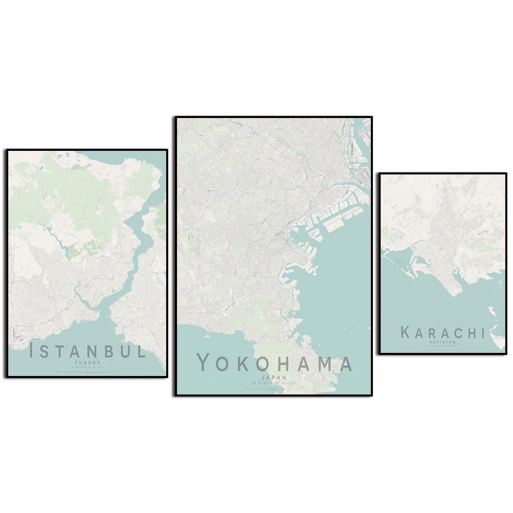 Карта с цветными картами для декора стен плакат изображением Карачи Йокогама