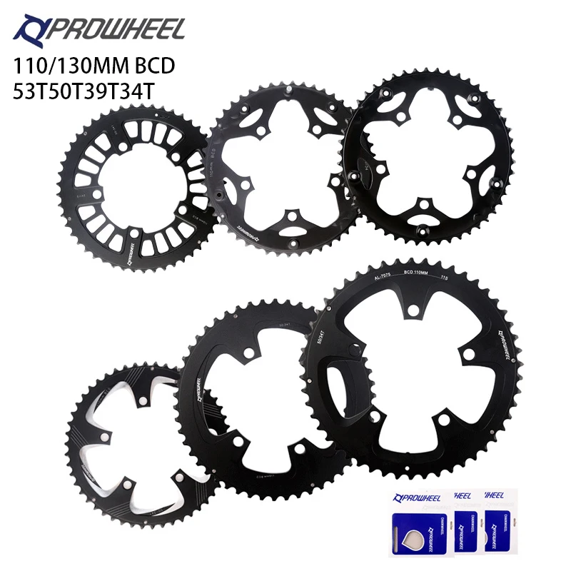 

PROWHEEL Road Bicycle Sprockets 110BCD 130BCD Crankset Chainwheel 34/39/50/53T Chainring 9/10/11 Speed Bike Tooth Plate Parts